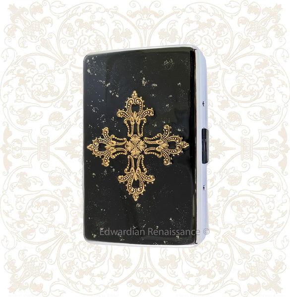 Skull Vertical Business Card Case Inlaid in buy Hand Painted Enamel Gothic Victorian Custom Colors and Personalized Options