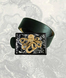 Antique Gold Octopus Belt Buckle Inlaid in Hand Painted Bronze Enamel Neo Victorian Kraken Inspired Buckle with Color Options