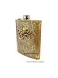 Antique Silver Octopus Flask Inlaid in Hand Painted Silver Swirl Design Neo Victorian Kraken Custom Colors and Personalized Option