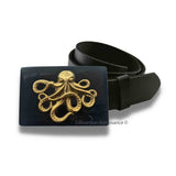 Antique Gold Octopus Belt Buckle in Glossy Navy Enamel Gothic Victorian Nautical Inspired Kraken with Custom Colors Available