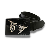 Battling Dragons Belt Buckle Inlaid in Hand Painted Black Enamel Medieval Fantasy Inspired Buckle with Color Options