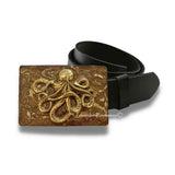 Antique Gold Octopus Belt Buckle Inlaid in Hand Painted Bronze Enamel Neo Victorian Kraken Inspired Buckle with Color Options