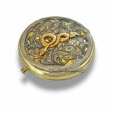 Antique Gold Serpent Compact Mirror in Hand Painted Glossy Enamel Vintage Style Snake Design with Color and Personalized Options