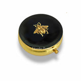 Antique Gold Bee Pill Case Inlaid in Hand Painted Enamel Art Deco Insect Vintage Style Personalize and Color Options