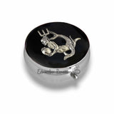 Aquarius Pill Box Inlaid in Hand Painted Black Enamel Vintage Style Zodiac Design with Personalize and Color Options