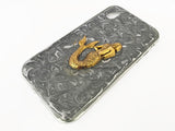 Antique Silver Mermaid Phone Case for IPhone or Galaxy Inlaid in Hand Painted Black Silver Enamel Nautical Design with Color Options