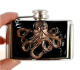 Octopus Flask Belt Buckle Inlaid in Hand Painted Black with Gold Splash Nautical Kraken Vintage Style with Color Options