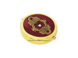 Art Nouveau Pill Box Inlaid in Hand Painted OxBlood Enamel Vintage Inspired and Bejeweled with a Mirror Personalized and Custom Color