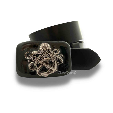 Octopus Belt Buckle Inlaid in Hand Painted Glossy Black