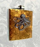 Brass Ox Octopus Inlaid in Hand Painted Golden Bronze Enamel Neo Victorian Kraken Custom Colors and Personalized Options